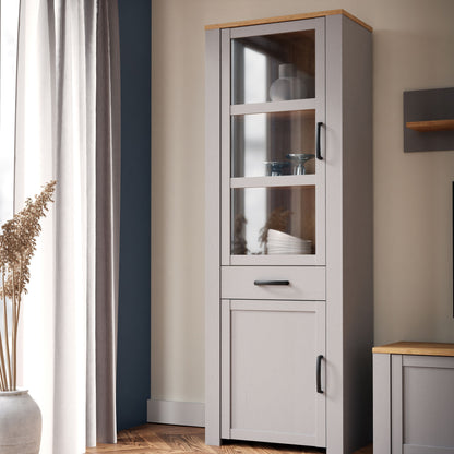 Bohol Narrow Display Cabinet 2 Door 1 Drawer in Grey and Oak