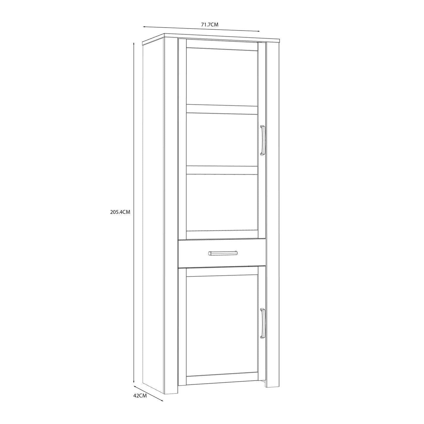 Bohol Narrow Display Cabinet 2 Door 1 Drawer in White and Oak