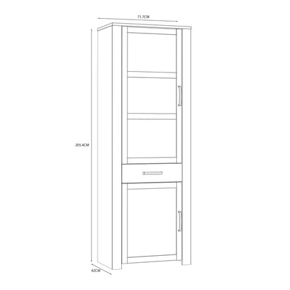 Bohol Narrow Display Cabinet 2 Door 1 Drawer in White and Oak
