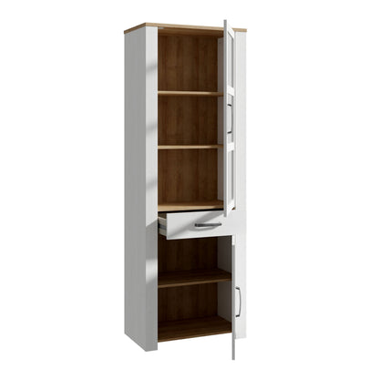 Bohol Narrow Display Cabinet 2 Door 1 Drawer in White and Oak