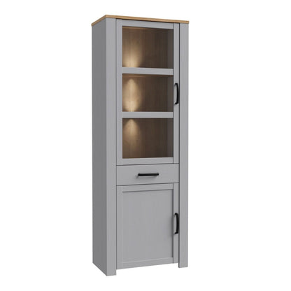 Bohol Narrow Display Cabinet with LED Lights in Grey Riviera Oak