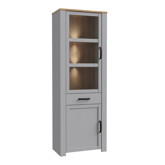 Bohol Narrow Display Cabinet with LED Lights in Grey Riviera Oak