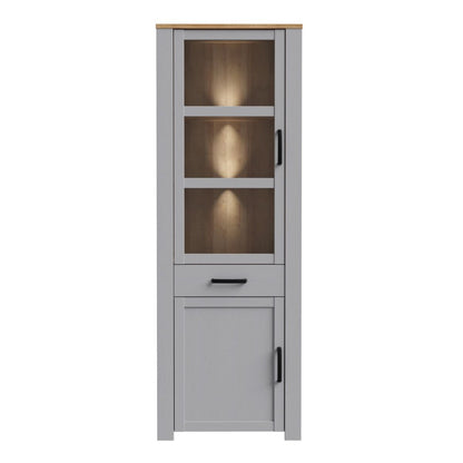 Bohol Narrow Display Cabinet with LED Lights in Grey Riviera Oak