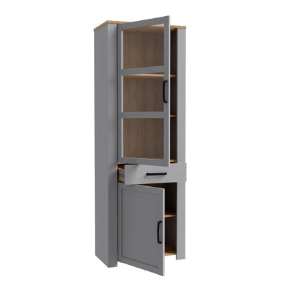 Bohol Narrow Display Cabinet with LED Lights in Grey Riviera Oak