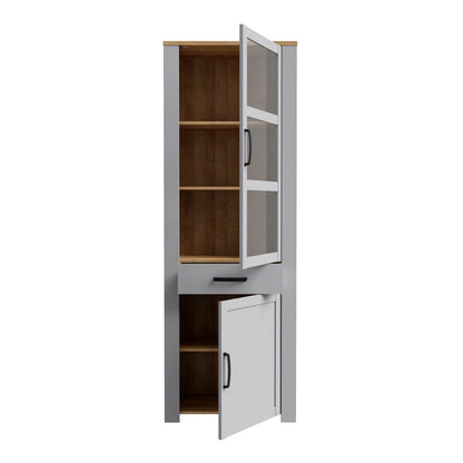 Bohol Narrow Display Cabinet with LED Lights in Grey Riviera Oak