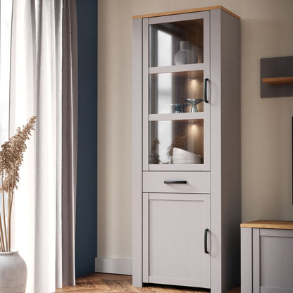 Bohol Narrow Display Cabinet with LED Lights in Grey Riviera Oak