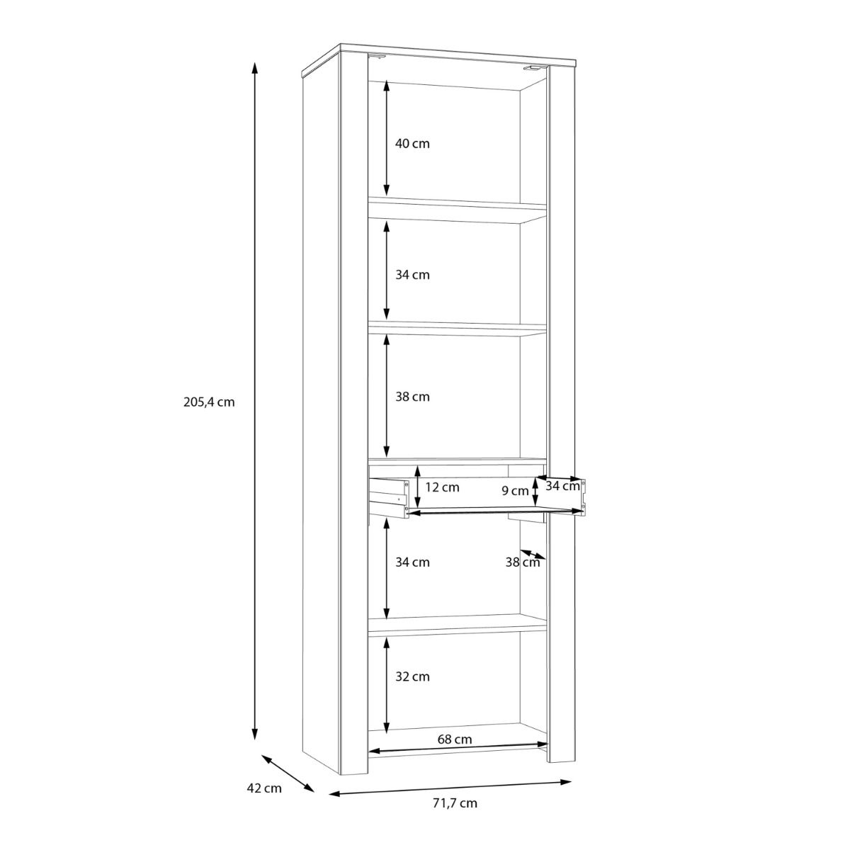 Bohol Narrow Display Cabinet with LED Lights in Grey Riviera Oak