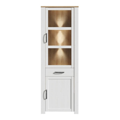 Bohol Narrow Display Cabinet with LED Lights in White Riviera Oak