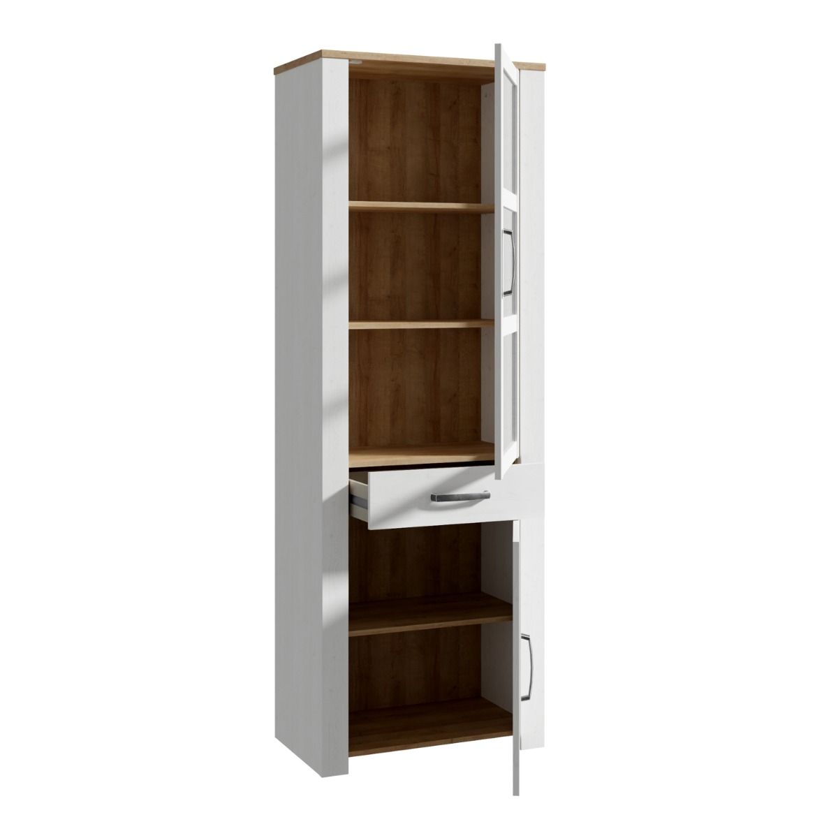 Bohol Narrow Display Cabinet with LED Lights in White Riviera Oak