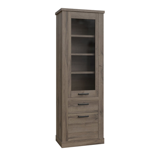 Corona 2 Door 1 Drawer 3 Shelves Narrow Display Cabinet in Tabak Oak