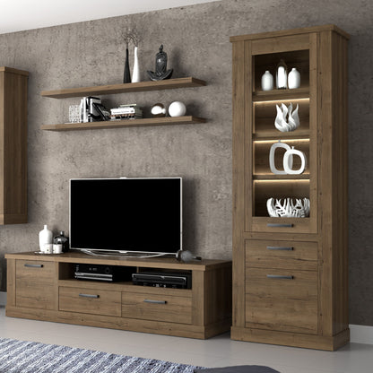 Corona 2 Door 1 Drawer 3 Shelves Narrow Display Cabinet in Tabak Oak