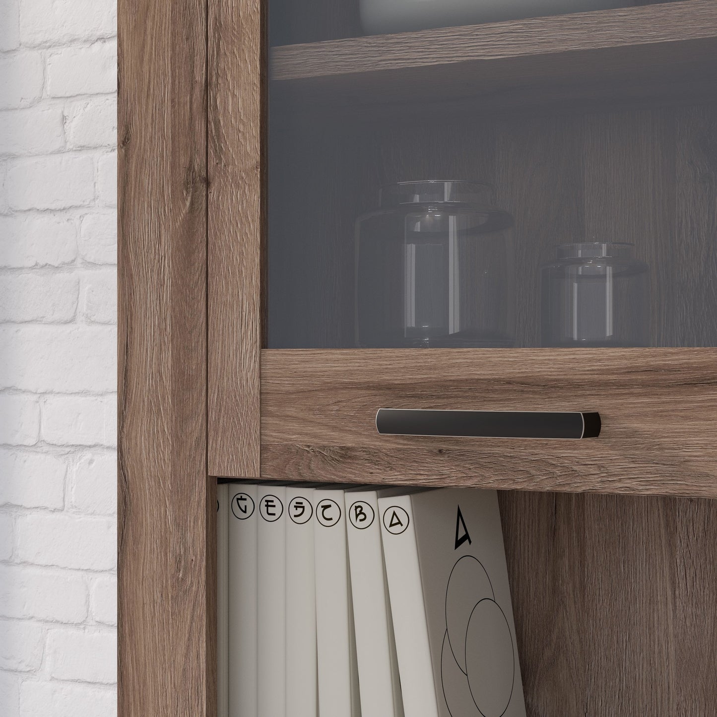 Corona 2 Door 1 Drawer 3 Shelves Narrow Display Cabinet in Tabak Oak