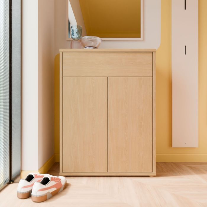 Alice Springs Shoe Cabinet with 2 Doors Push-to-Open & 1 Drawer Push-to-Open in Elegancia Oak