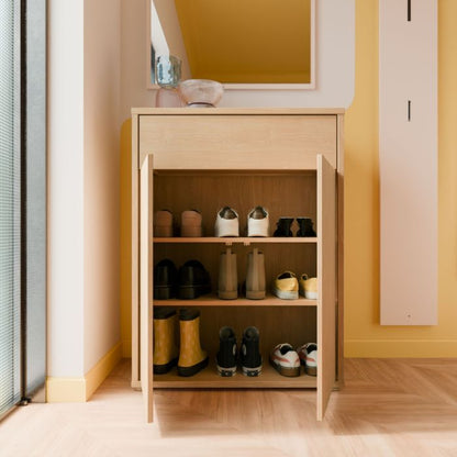 Alice Springs Shoe Cabinet with 2 Doors Push-to-Open & 1 Drawer Push-to-Open in Elegancia Oak