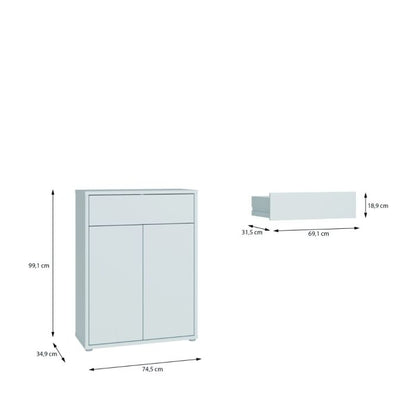 Alice Springs Shoe Cabinet with 2 Doors Push-to-Open & 1 Drawer Push-to-Open in Light Grey