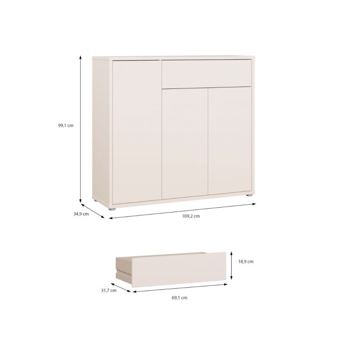 Alice Springs Shoe Cabinet with 3 Doors Push-to-Open & 1 Drawer Push-to-Open in Sand