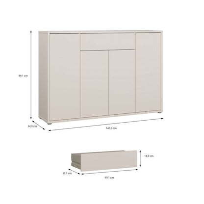 Alice Springs Shoe Cabinet with 4 Doors Push-to-Open & 1 Drawer Push-to-Open in Sand