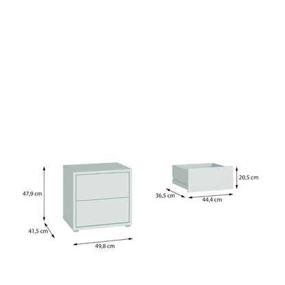 Alice Springs Low Bedside Cabinet with 2 Drawers Push-to-Open in Light Grey