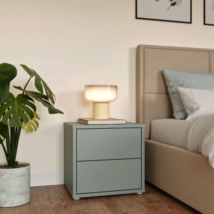 Alice Springs Low Bedside Cabinet with 2 Drawers Push-to-Open in Sage Green