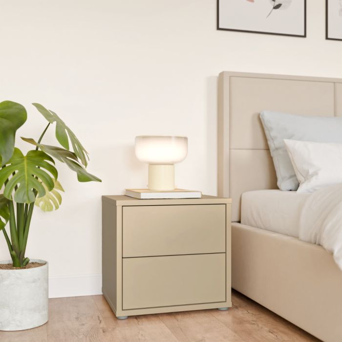 Alice Springs Low Bedside Cabinet with 2 Drawers Push-to-Open in Butter Yellow