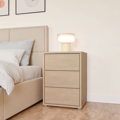 Alice Springs Bedside Cabinet with 3 Drawers Push-to-Open in Elegancia Oak