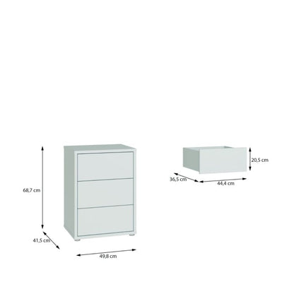 Alice Springs Bedside Cabinet with 3 Drawers Push-to-Open in Light Grey