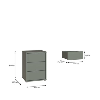 Alice Springs Bedside Cabinet with 3 Drawers Push-to-Open in Sage Green
