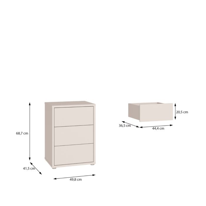 Alice Springs Bedside Cabinet with 3 Drawers Push-to-Open in Sand