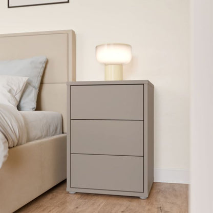 Alice Springs Bedside Cabinet with 3 Drawers Push-to-Open in Taupe