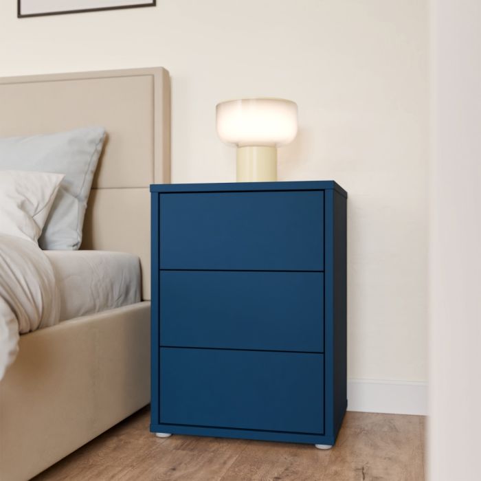 Alice Springs Bedside Cabinet with 3 Drawers Push-to-Open in Night Blue