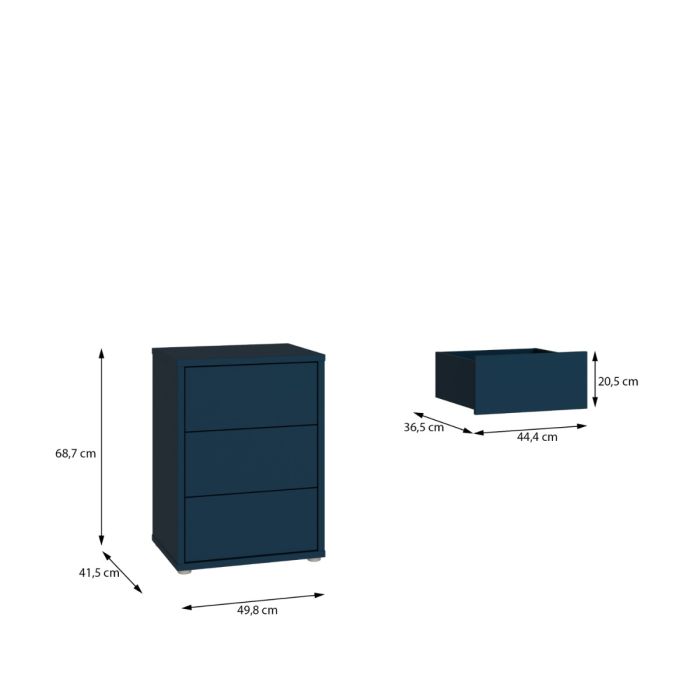 Alice Springs Bedside Cabinet with 3 Drawers Push-to-Open in Night Blue