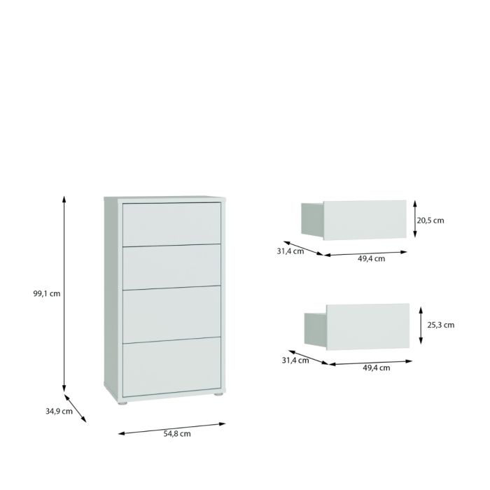 Alice Springs Tall 4 Drawer Chest with Push-to-Open Drawers in Light Grey