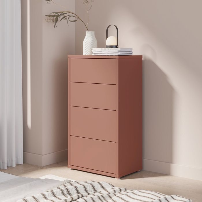 Alice Springs Tall 4 Drawer Chest with Push-to-Open Drawers in Terracotta