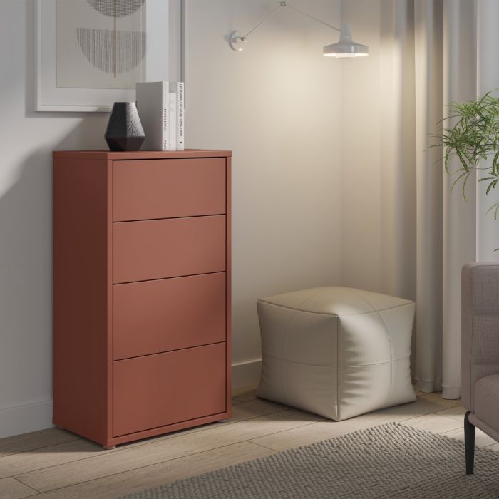 Alice Springs Tall 4 Drawer Chest with Push-to-Open Drawers in Terracotta