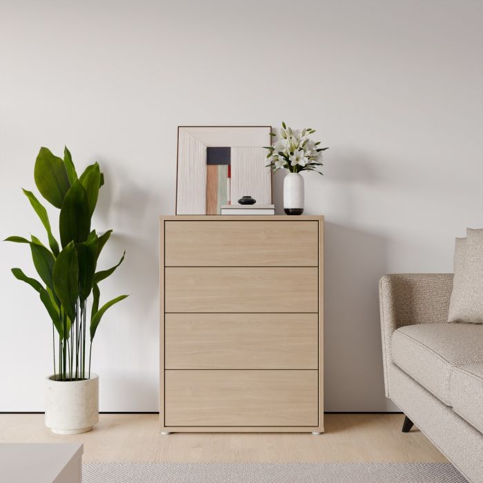 Alice Springs 4 Drawer Chest with Push-to-Open Drawers in Elegancia Oak and White