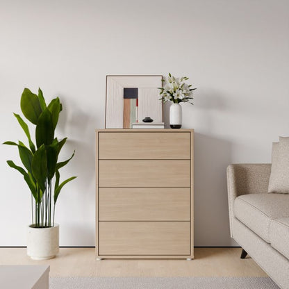 Alice Springs 4 Drawer Chest with Push-to-Open Drawers in Elegancia Oak and White