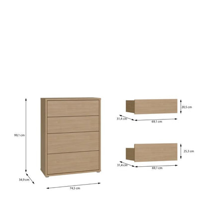 Alice Springs 4 Drawer Chest with Push-to-Open Drawers in Elegancia Oak and White