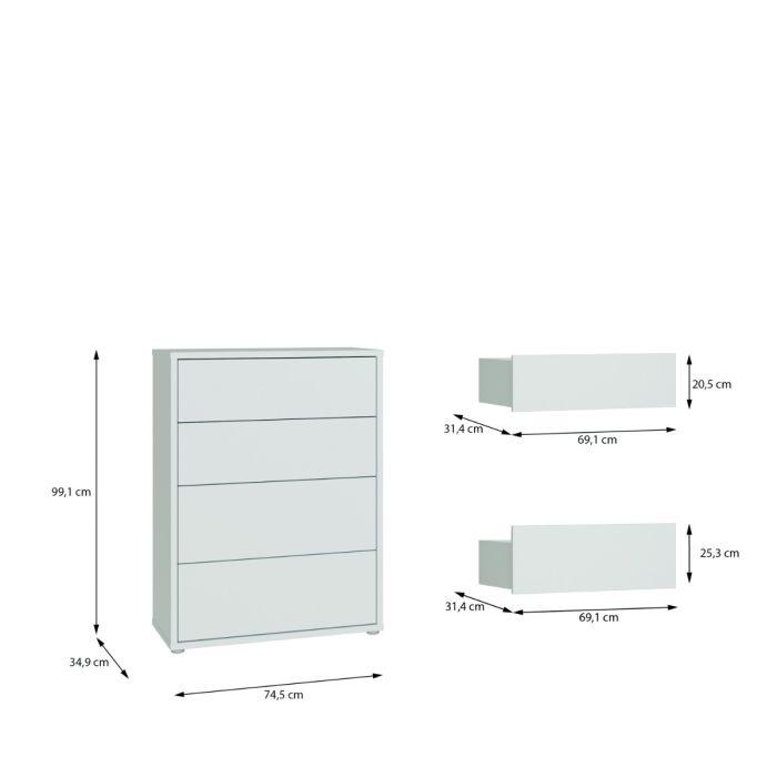 Alice Springs 4 Drawer Chest with Push-to-Open Drawers in Light Grey