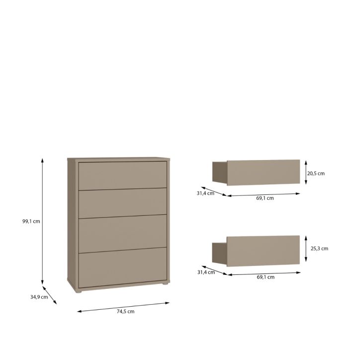 Alice Springs 4 Drawer Chest with Push-to-Open Drawers in Taupe