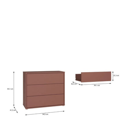 Alice Springs 3 Drawer Chest with Push-to-Open Drawers in Terracotta