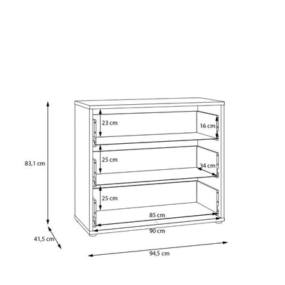 Alice Springs 3 Drawer Chest with Push-to-Open Drawers in Terracotta