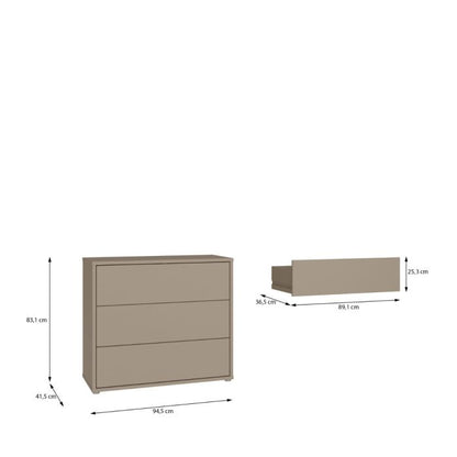 Alice Springs 3 Drawer Chest With Push-to-Open Drawers in Taupe
