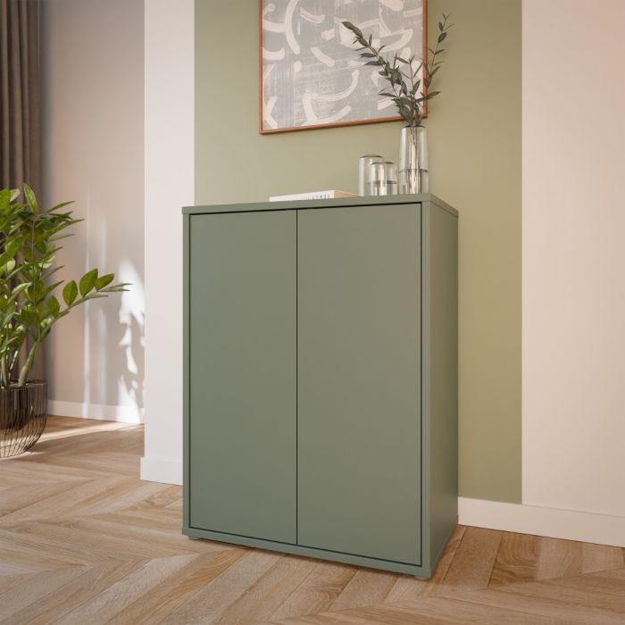 Alice Springs Tall 2 Door Cupboard with Push-to-Open Doors in Sage Green