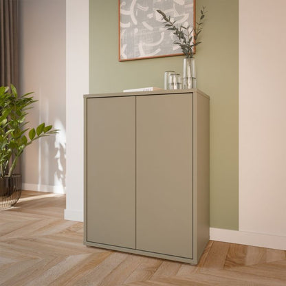 Alice Springs Tall 2 Door Cupboard with Push-to-Open Doors in Taupe