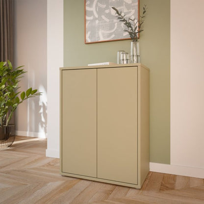 Alice Springs Tall 2 Door Cupboard with Push-to-Open Doors in Butter Yellow