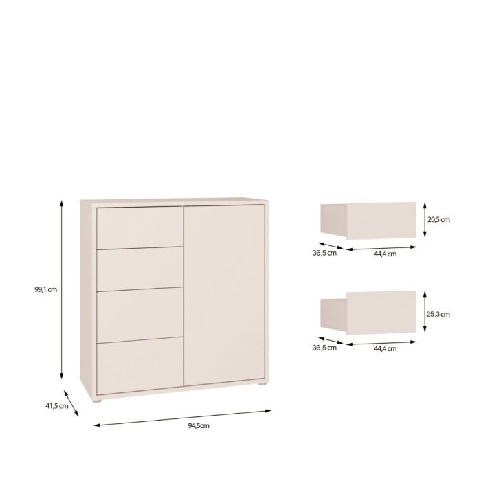 Alice Springs Storage Unit with 4 Drawers & 1 Door with Push-to-Open in Sand