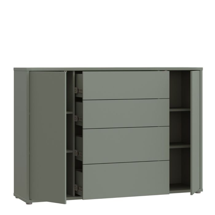 Alice Springs Wide Sideboard with 4 Drawers & 2 Doors with Push-to-Open in Sage Green