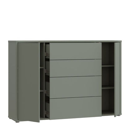 Alice Springs Wide Sideboard with 4 Drawers & 2 Doors with Push-to-Open in Sage Green