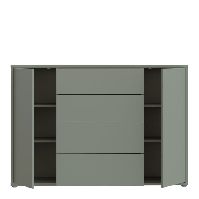 Alice Springs Wide Sideboard with 4 Drawers & 2 Doors with Push-to-Open in Sage Green