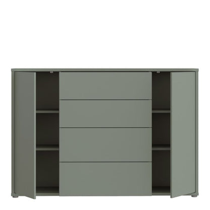 Alice Springs Wide Sideboard with 4 Drawers & 2 Doors with Push-to-Open in Sage Green